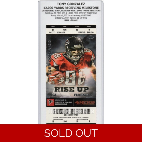 Tony Gonzalez 1st TIDE END 12,000 YARDS 2010 Falcons 49ers 10/3 Full Ticket HOF